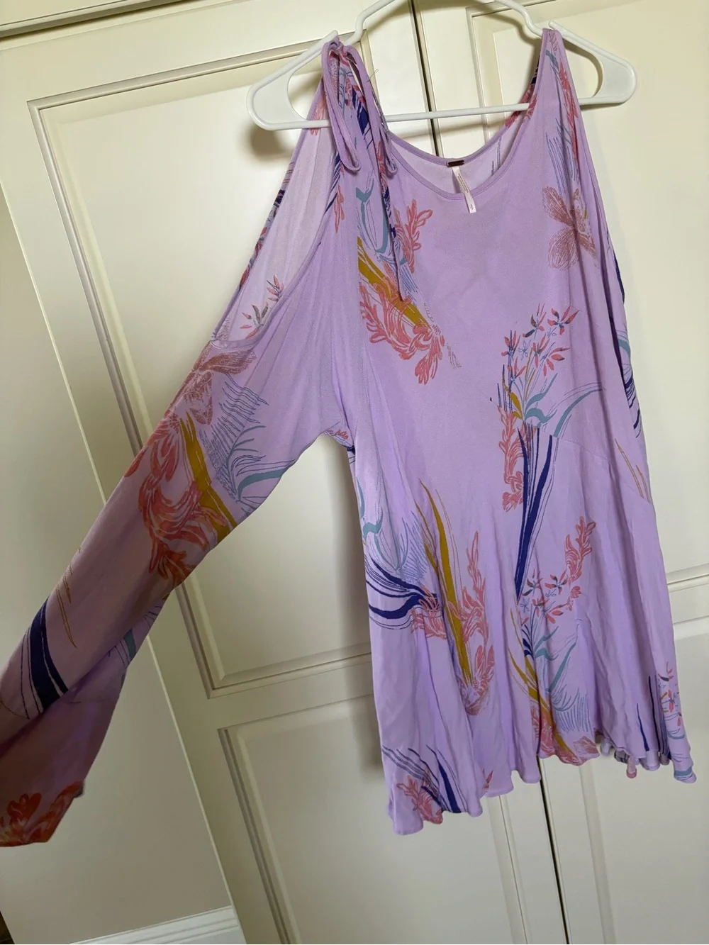 Free People Clear Skies Lavender Cold-Shoulder Floral Long Sleeve Mini Dress